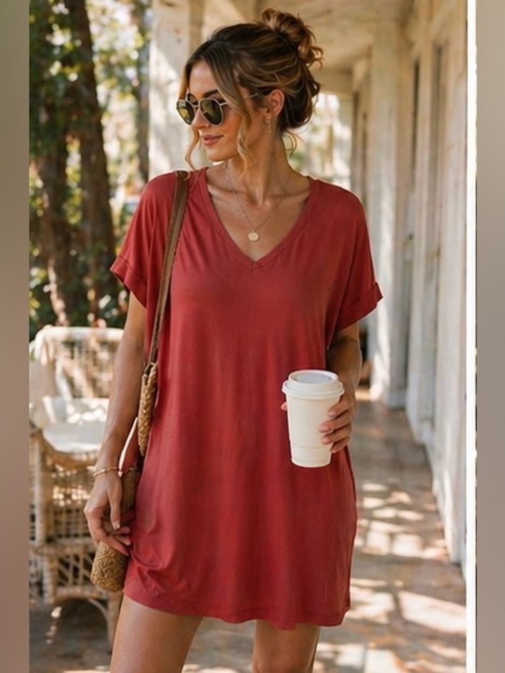 Piko Rust Oversized Shirt Dress
Large Boxy Tunic Soft Knit Relaxed Fitting